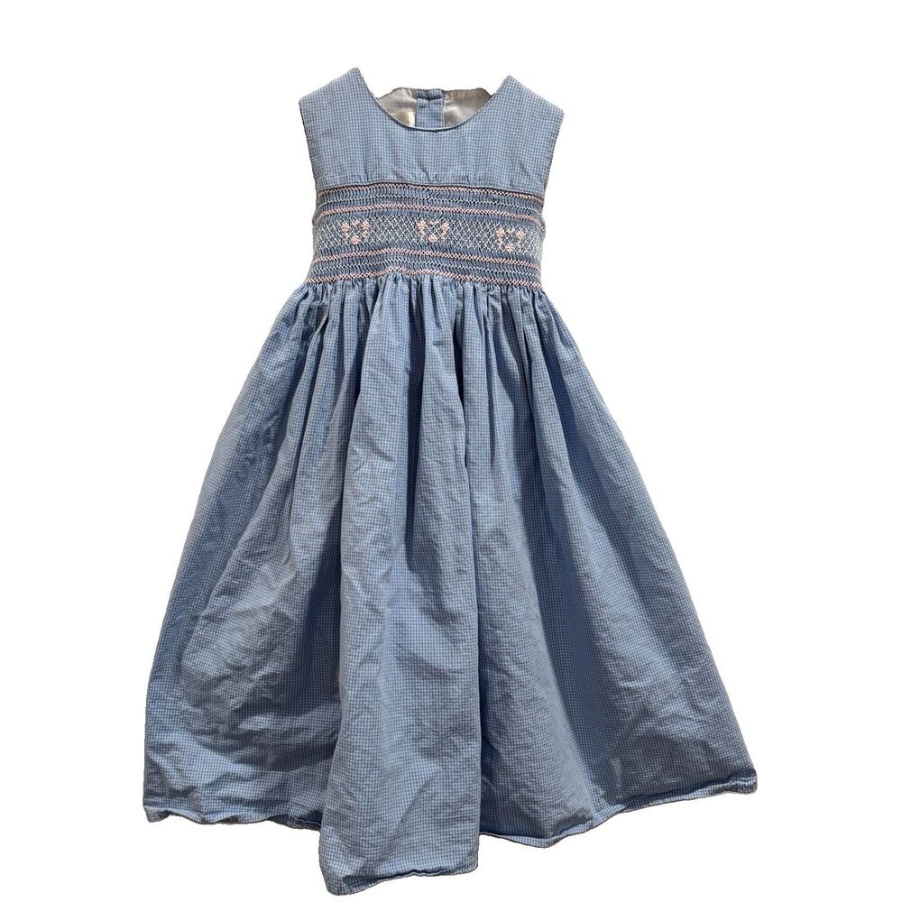 Strasburg Girls Size 3 Sleeveless Smocked Long Dress Blue Geometric w/ hearts